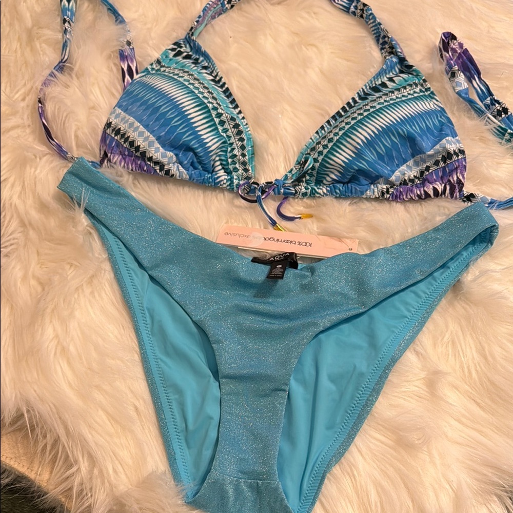 Aqua Swim NWT L & Bleu rod beattie 8 top Blue sparkle Purple Bikini Set